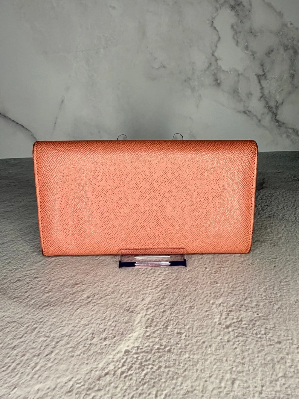 Bvlgari Coral Peach Leather Continental Wallet Signature Ring Clasp Full Set
